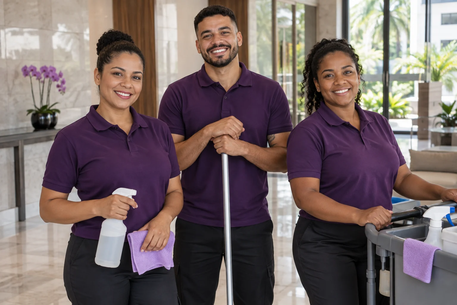 Equipe uniformizada de limpeza — imagem ilustrativa
